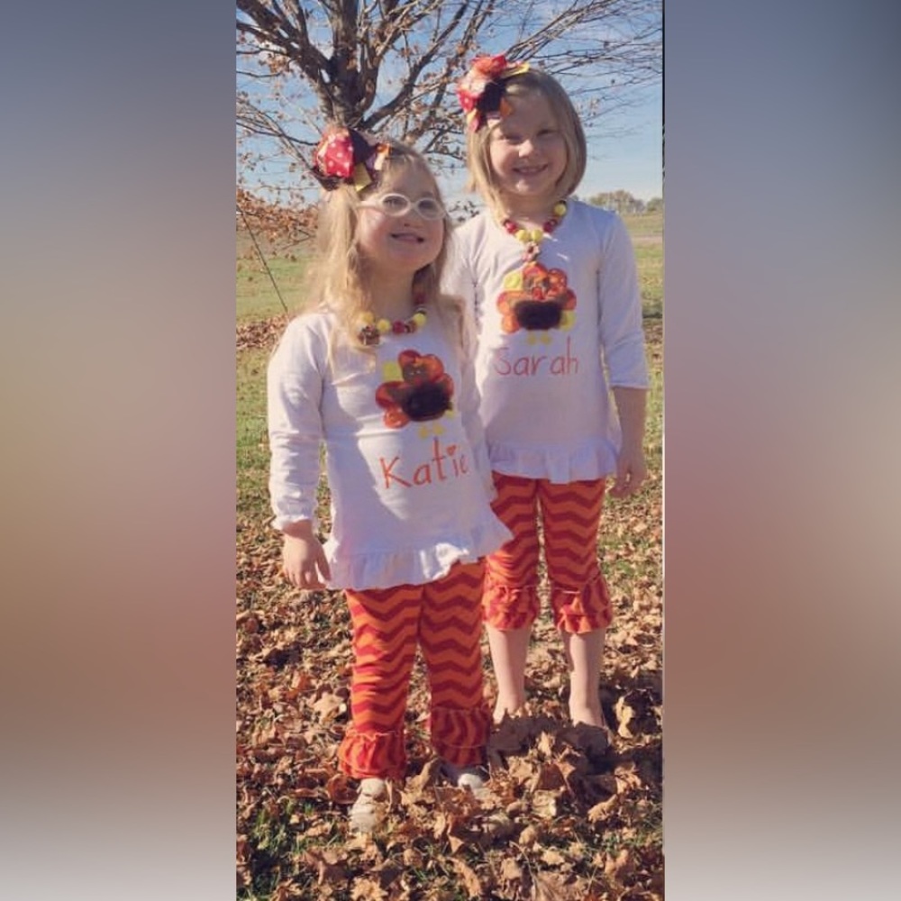 💥Last One💥🦃 Girls Boutique 2pc. Ruffle Chevron Thanksgiving Turkey Outfit - Picture 10 of 11